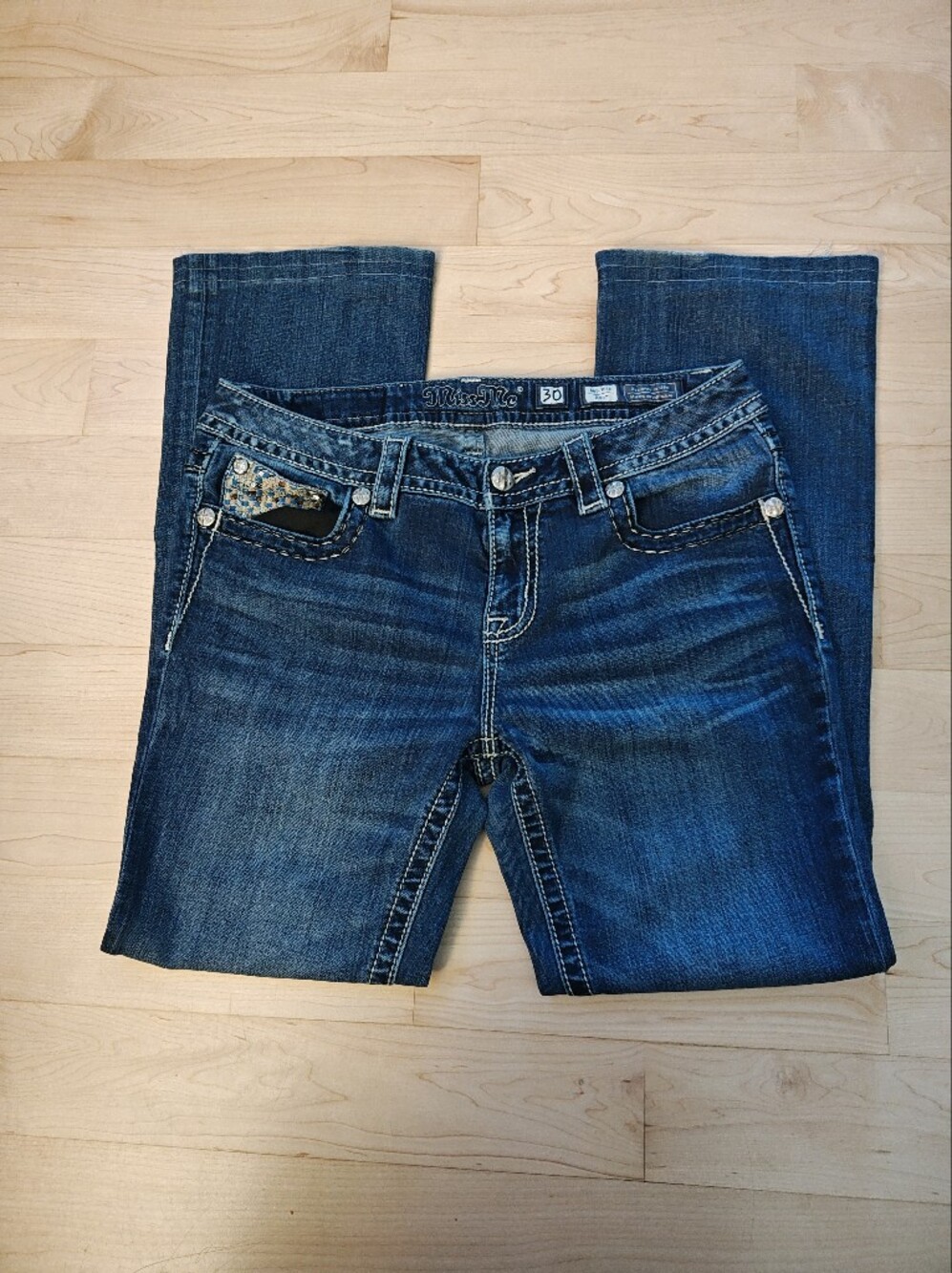 Miss Me Dark Blue Mid Rise Bootcut Women's Jeans - Size 30